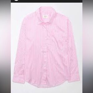 Oversized button down / pink white - American Eagle woman’s shirt - medium